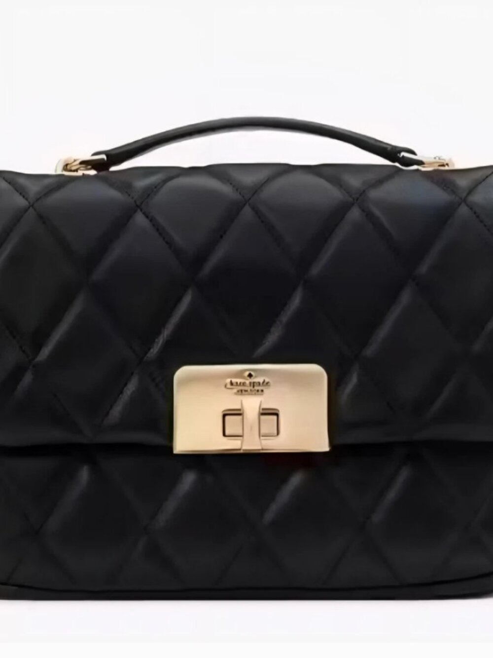 Kate Spade Carey Quilted Small Flap Black Crossbody Bag with Gold Chain